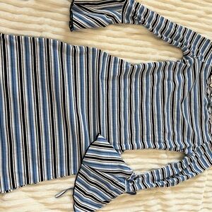 Striped Blue and White Women's dress new with tags bell sleeves 70s boho